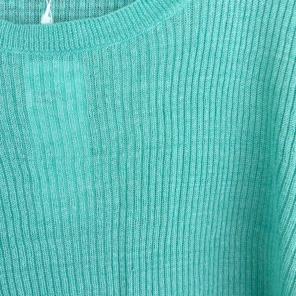 Eileen Fisher Linen Ribbed Sweater L NWT Aqua Green Coastal Luxury Minimalist - Picture 7 of 7